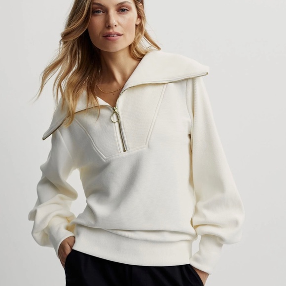Varley Vine half zip cream ottoman pullover ribbed top - Picture 3 of 13